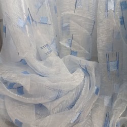 Perdea organza, carouri bleu, inaltime 280cm